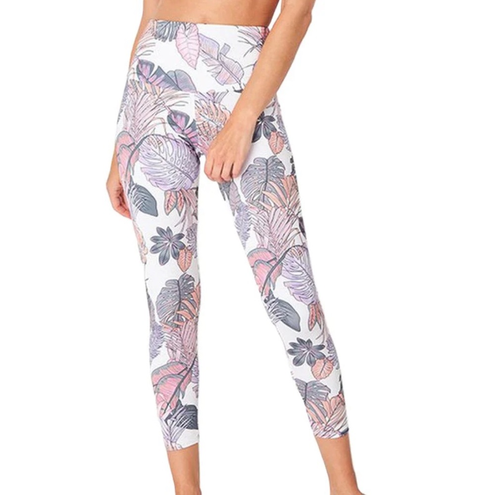 Onezie high waisted leaf print pink leggings